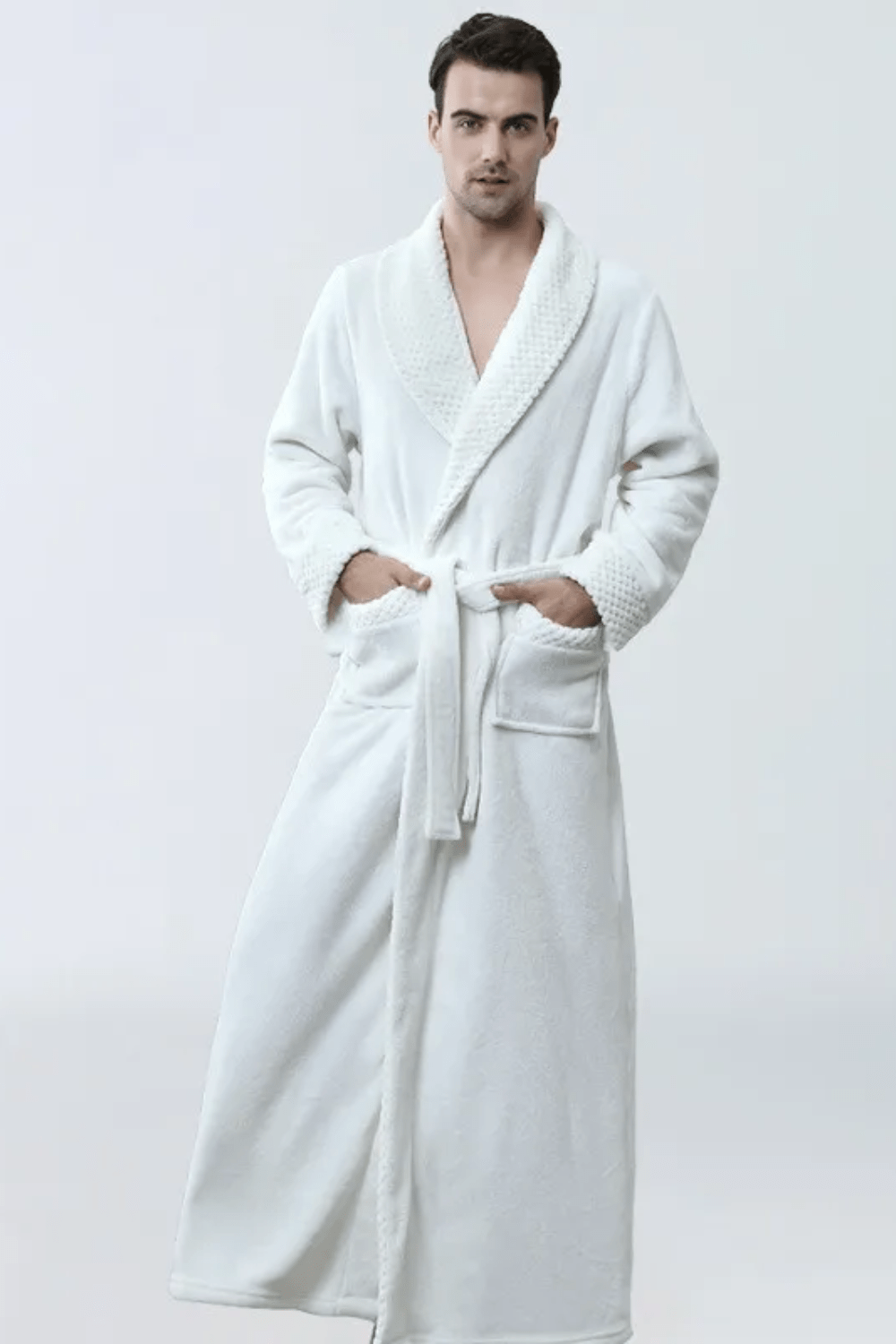 Peignoir homme cocooning blanc chaud – Image 3