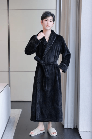 Peignoir homme polaire noir confortable